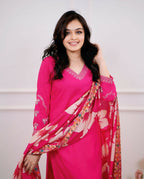 The52 Pink Women's Beautiful Viscose Silk Fabric Embroidered Work Straight Kurta Pant and Dupatta Set | Grocsy