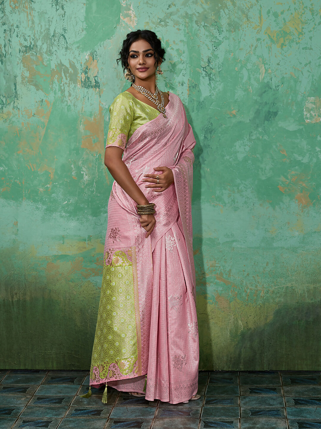 Shree Shyam Fashion Pink Linen Cotton Saree | Grocsy