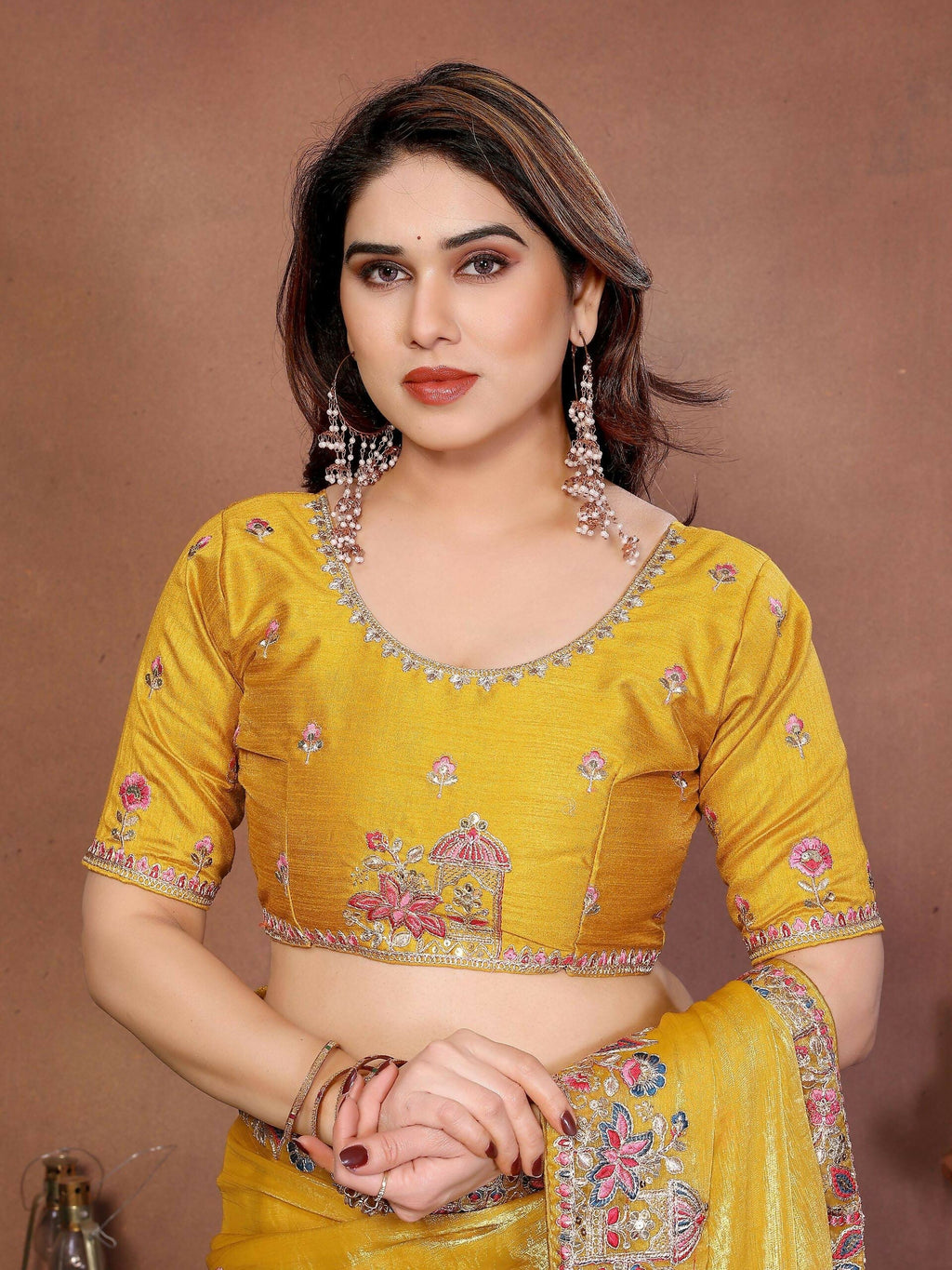Teeya Creation New Womens Latest Party Wear Soft Chiffon Silk Saree-Yellow | Grocsy