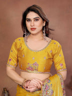 Teeya Creation New Womens Latest Party Wear Soft Chiffon Silk Saree-Yellow | Grocsy