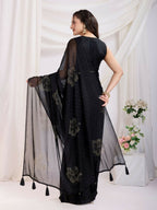 Black Rangoli Silk Diamond Work Ready To Wear Saree - Tamana | Grocsy