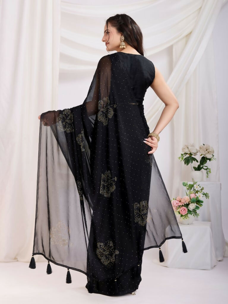 Black Rangoli Silk Diamond Work Ready To Wear Saree - Tamana | Grocsy
