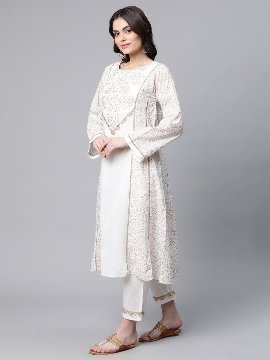 Ahalyaa Women Off White Colour Pure Cotton Printed Kurta Pant Set | Grocsy