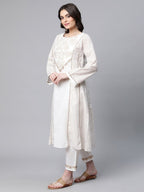 Ahalyaa Women Off White Colour Pure Cotton Printed Kurta Pant Set | Grocsy