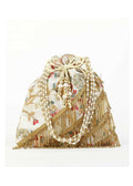 Joban Fashion Embroidered Potli Clutch With Pearl Strap - Multicolor | Grocsy