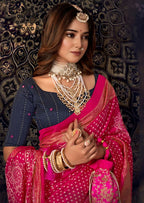 Joban Fashion Rani Dola Silk Foil Print Zari Border Work Saree | Grocsy