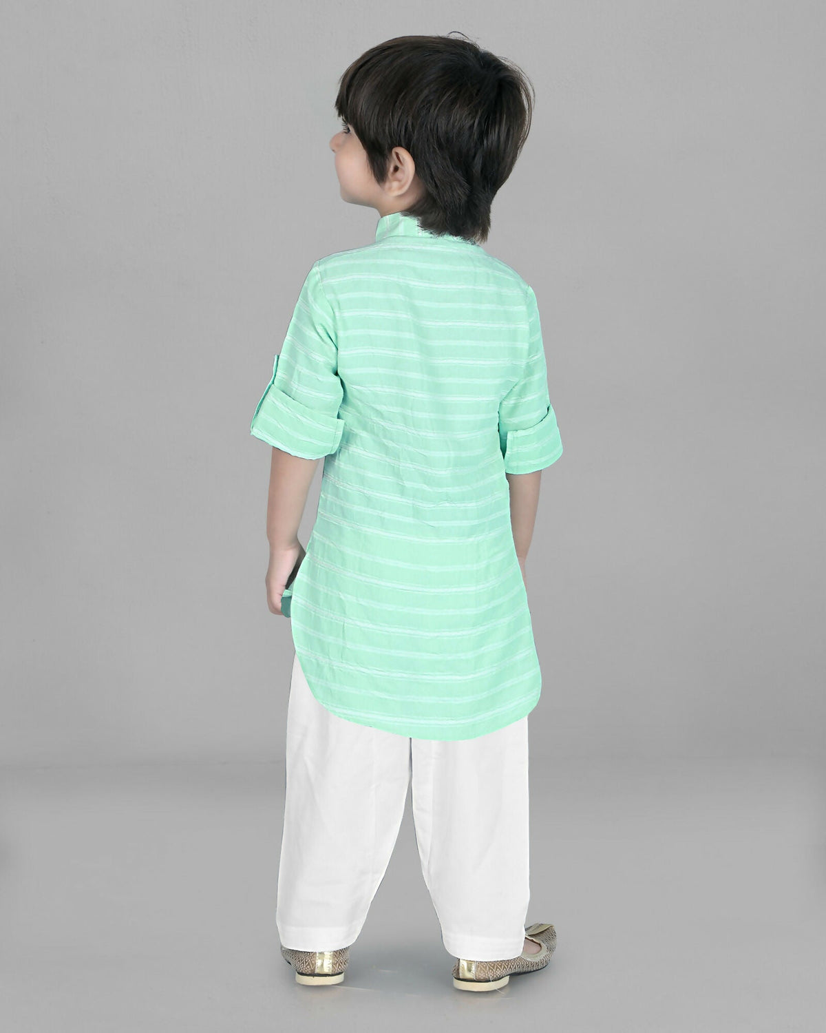 Joban Fashion Kids Island Cotton Full Sleeves Striped Kurta and Pyjama- Sea Green | Grocsy