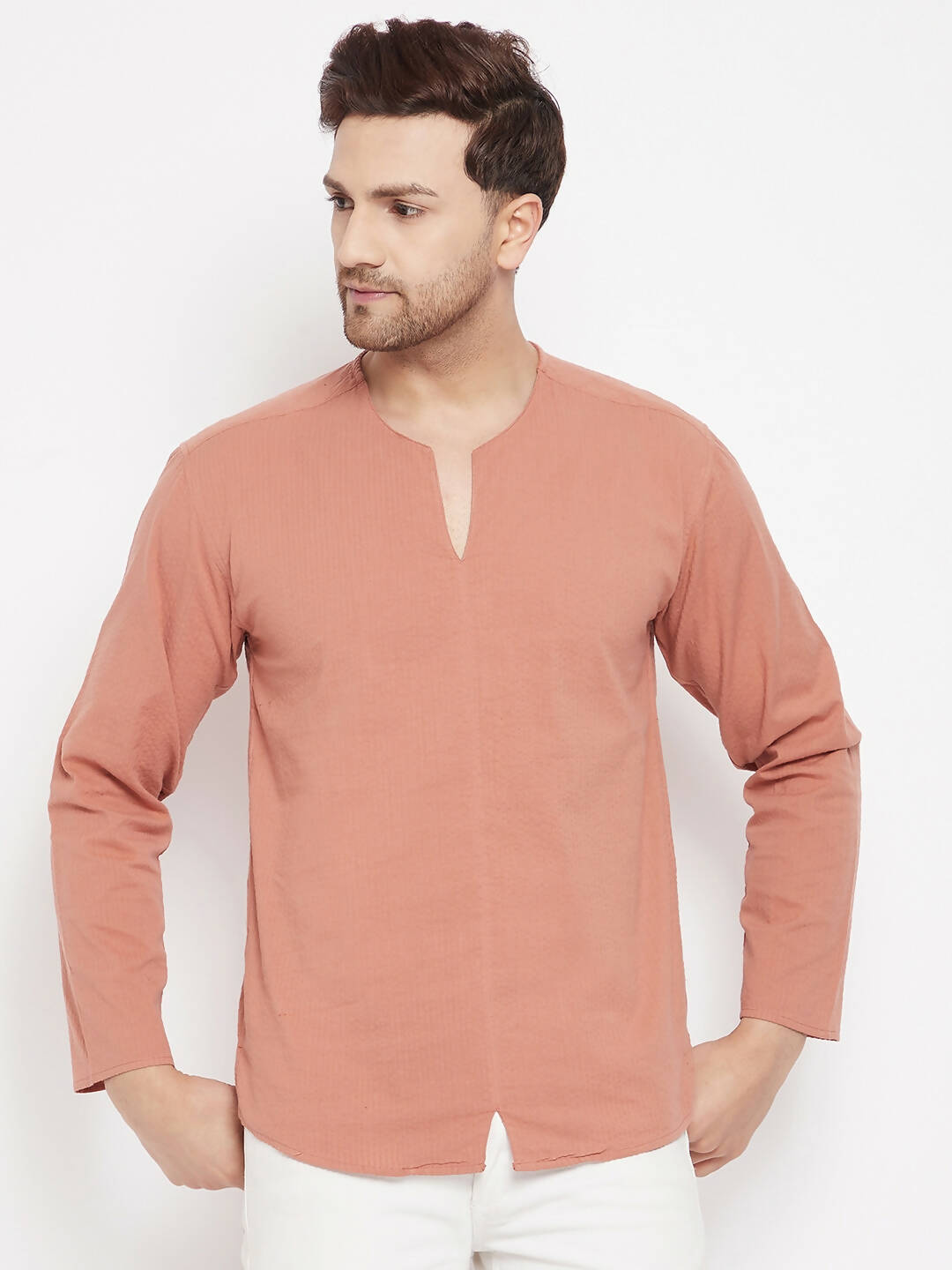 Even Apparels Brown Pure Cotton Men's Kurta With Slit Neckline | Grocsy