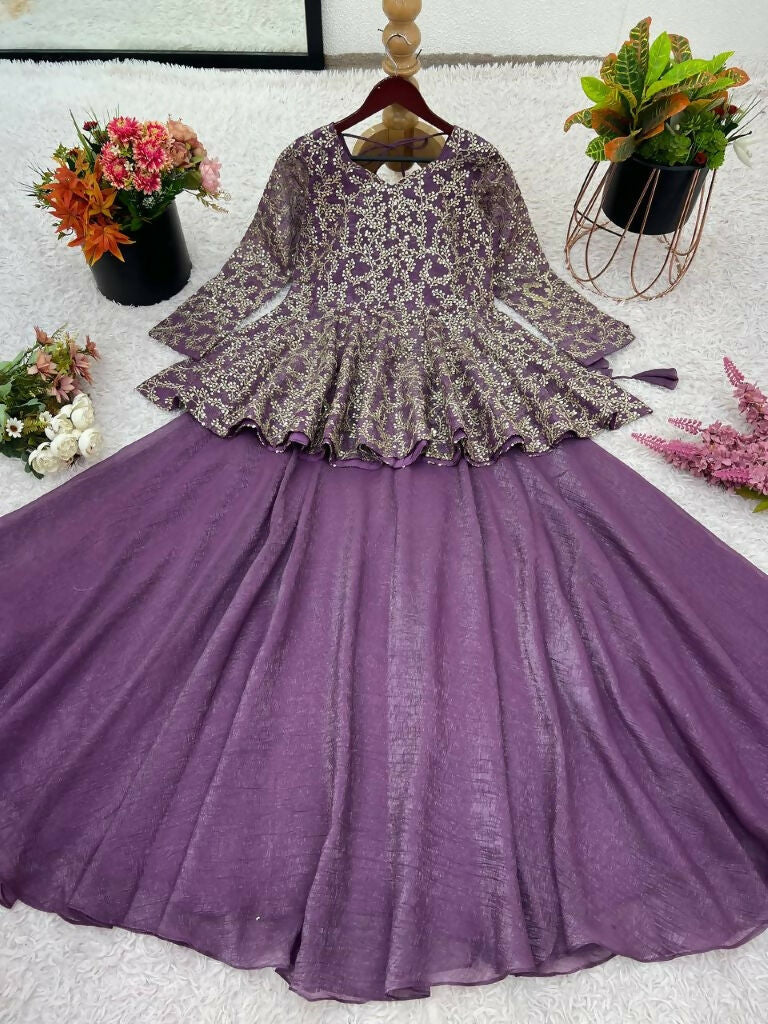 Teeya Creation Purple Color Crunchy Silk Embroidery Work Festiwal Wear Salwar Suit | Grocsy