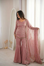 Teeya Creation New Womens Trendy Embroidery Sequence Work Pink Kurta Set | Grocsy