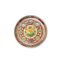 Tied Ribbons Red & Green Printed Pooja Thali With Attached Incense Diya Tilak Holder | Grocsy