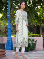Juniper Women's Green Rayon Staple Kalamkari Floral Placement Printed Kurta | Grocsy
