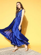 Ahalyaa Women Royal Blue Colour Poly Silk Printed Kurta Palazzo Set | Grocsy