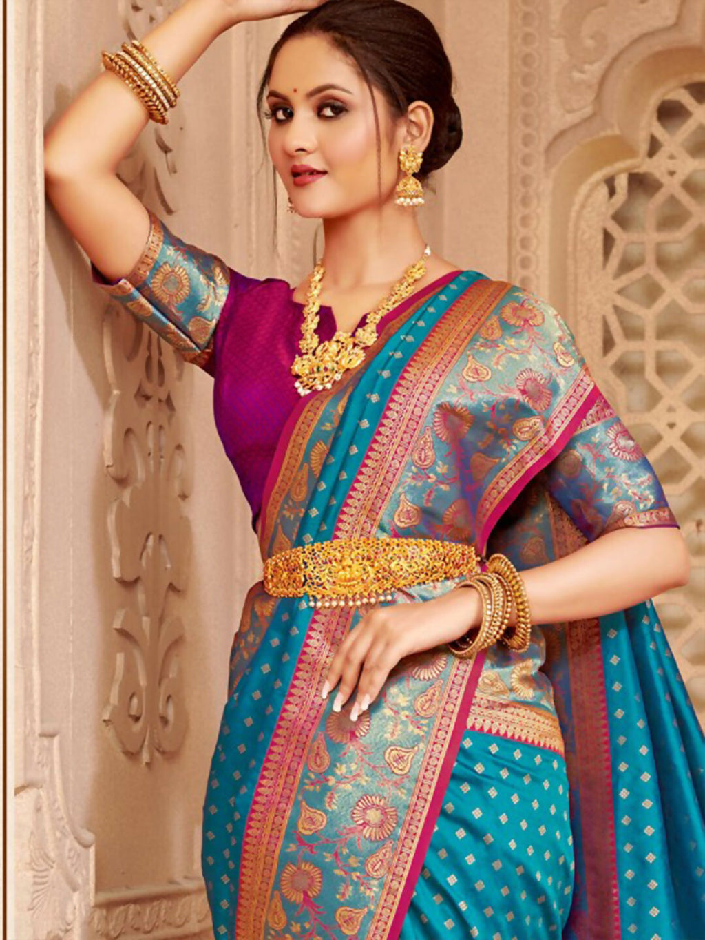Shree Shyam Fashion Silk Blend Blue Saree | Grocsy