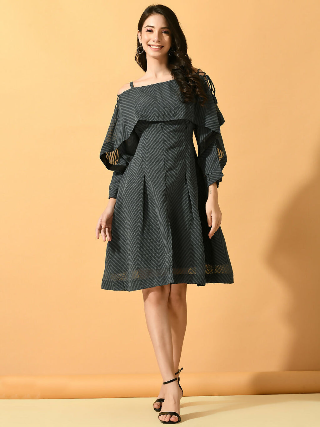 Myshka Women's Grey Fit and Flare Party Dress | Grocsy