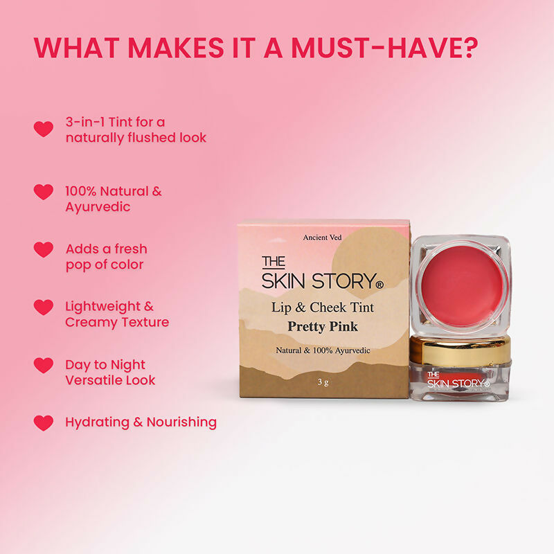 The Skin Story 100% Natural Lip Cheek Eye Tint Ayurvedic Hibiscus Moisturizing Glow - Pretty Pink | Grocsy