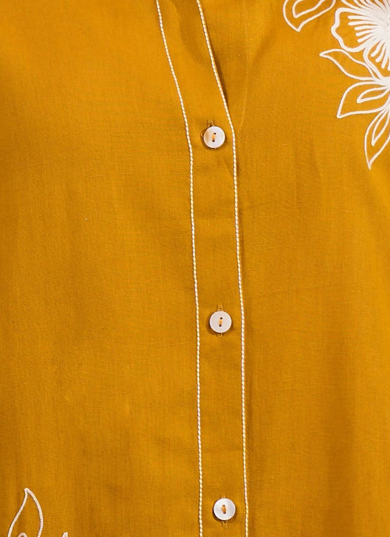 Joban Fashion Mustard Cotton, Linen Embroidered Readymade Cord Set | Grocsy