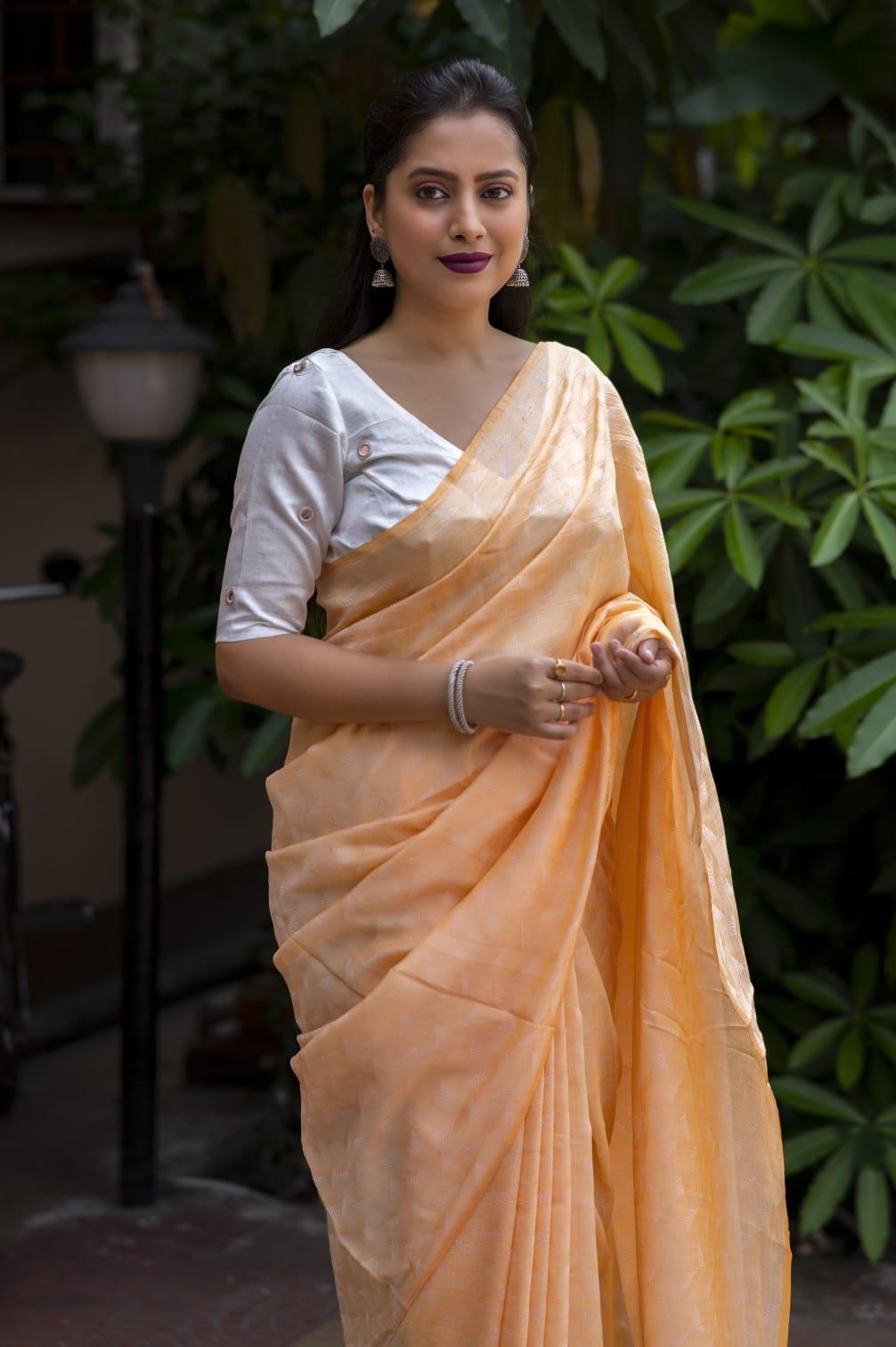 Yellow Poly Georgette Woven Design Saree with Unstitched Blouse - A2M | Grocsy