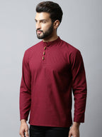 Even Apparels Maroon Color Pure Cotton Men's Kurta With Side Placket (SLD1182) | Grocsy