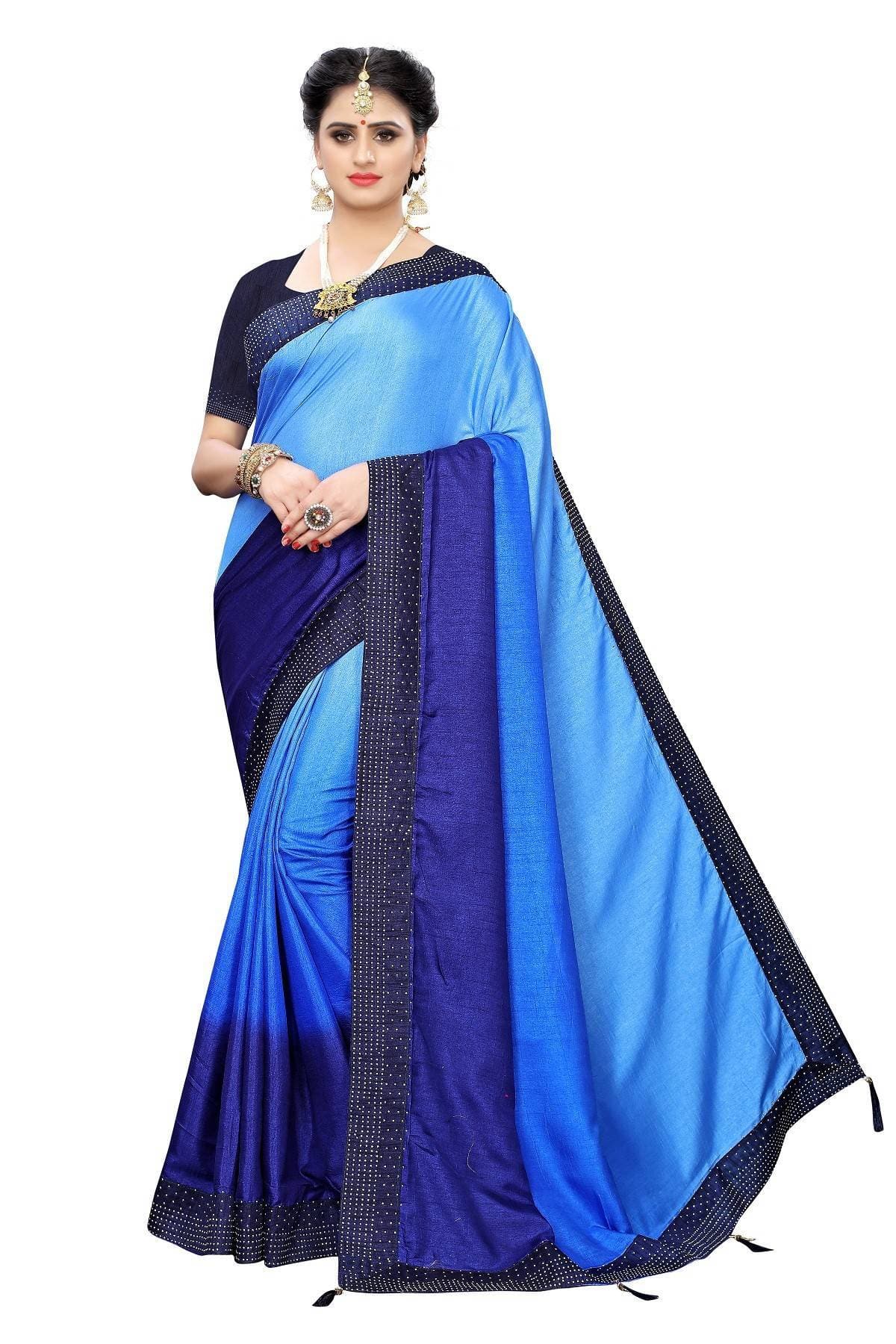 Vamika Blue Sana Silk Stone Work Saree | Grocsy