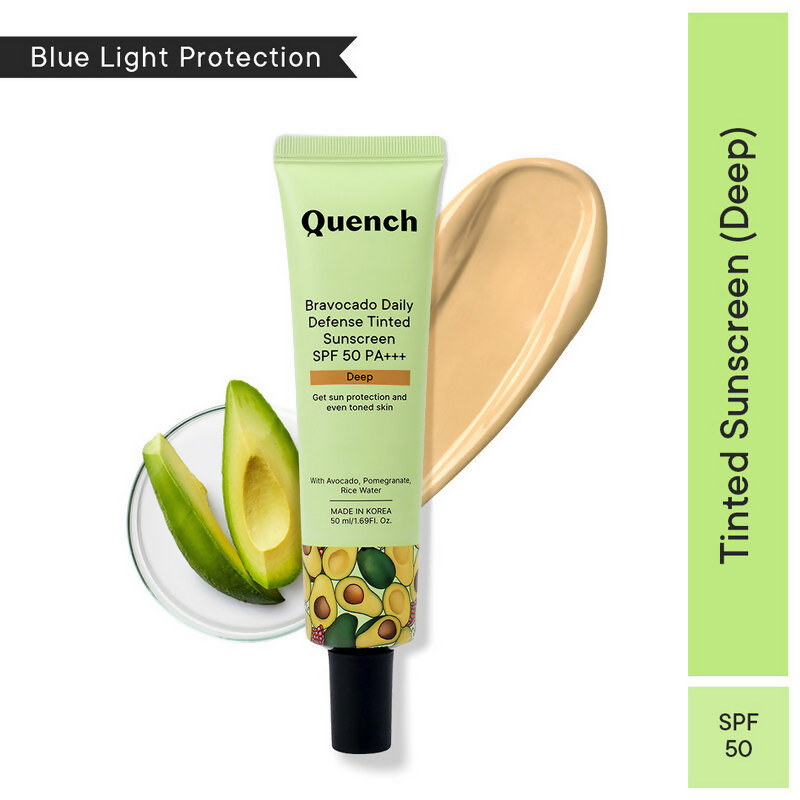 Quench Vitamin E Tinted SPF 50 Sunscreen PA+++ with both Mineral & Chemical Actives (Deep) | Grocsy