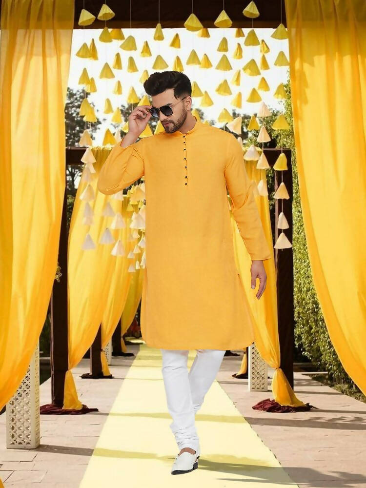 Even Apparels Pure Cotton Yellow Kurta - Yellow | Grocsy