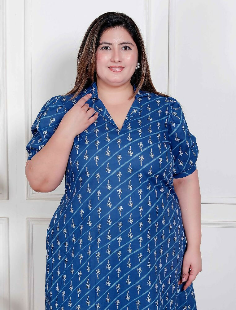 Miravan Plus Size Womens Floral Print Collar-Neck Puff Sleeves A-Line Maxi Dress | Grocsy