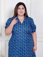 Miravan Plus Size Womens Floral Print Collar-Neck Puff Sleeves A-Line Maxi Dress | Grocsy