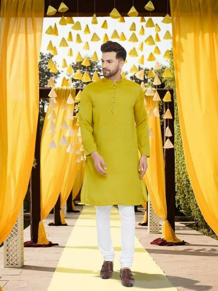 Even Apparels Yellowish Green Wedding Kurta - Green | Grocsy