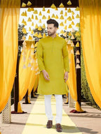 Even Apparels Yellowish Green Wedding Kurta - Green | Grocsy