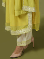 Myshka Women's Yellow Solid Georgette Anarkali Party Kurta Set With Dupatta | Grocsy