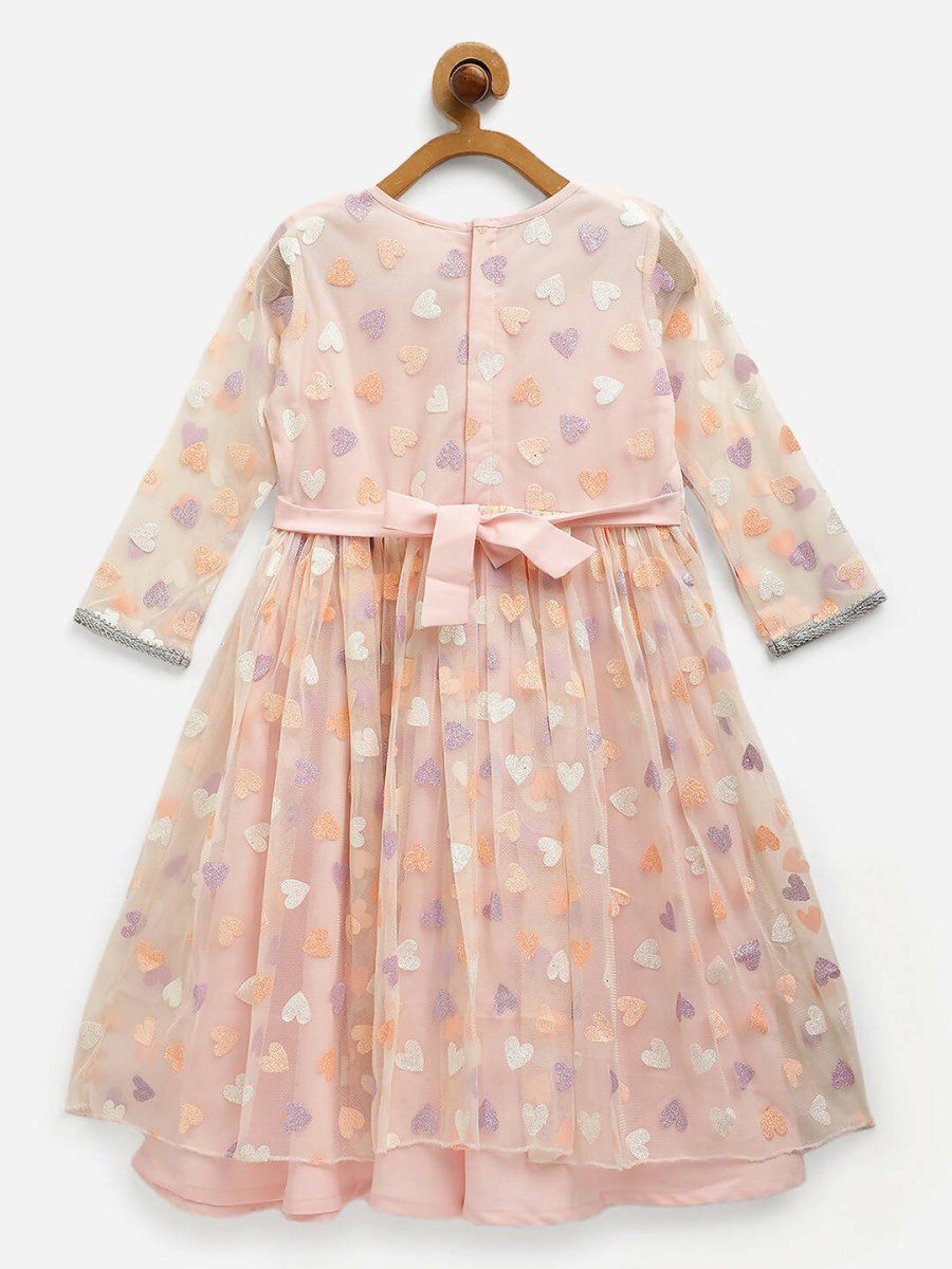 Ahalyaa Pink Net Glitter Print kids Dress For Girls | Grocsy