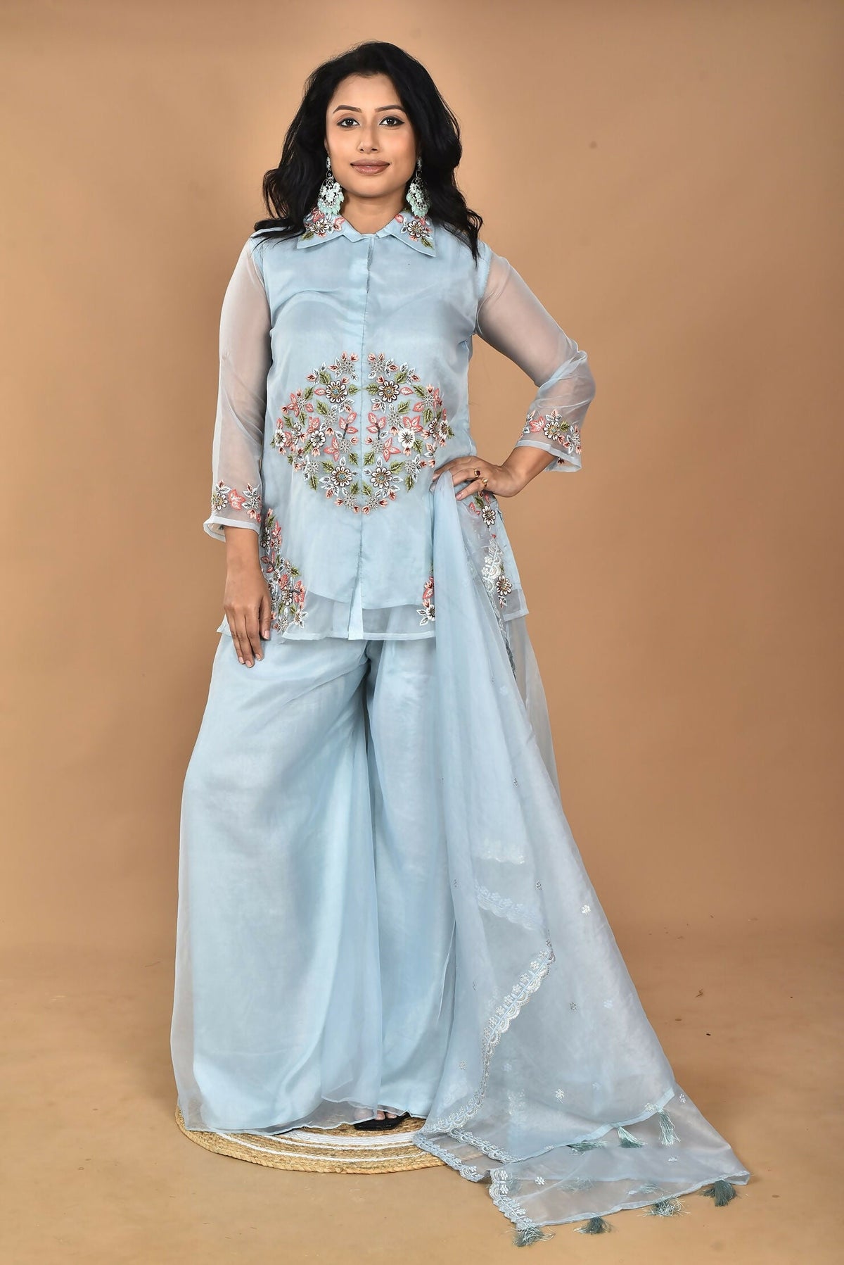 Morchari Women And Hand Embroidery Palazzo Set-Sky Blue | Grocsy