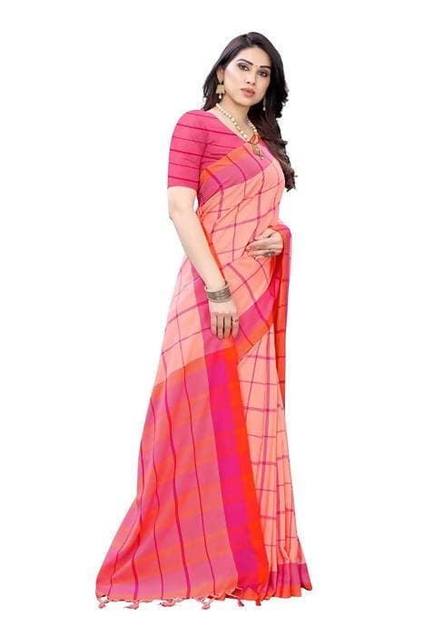 Vamika Peach Cotton Silk Weaving Saree (Goggle Peach) | Grocsy