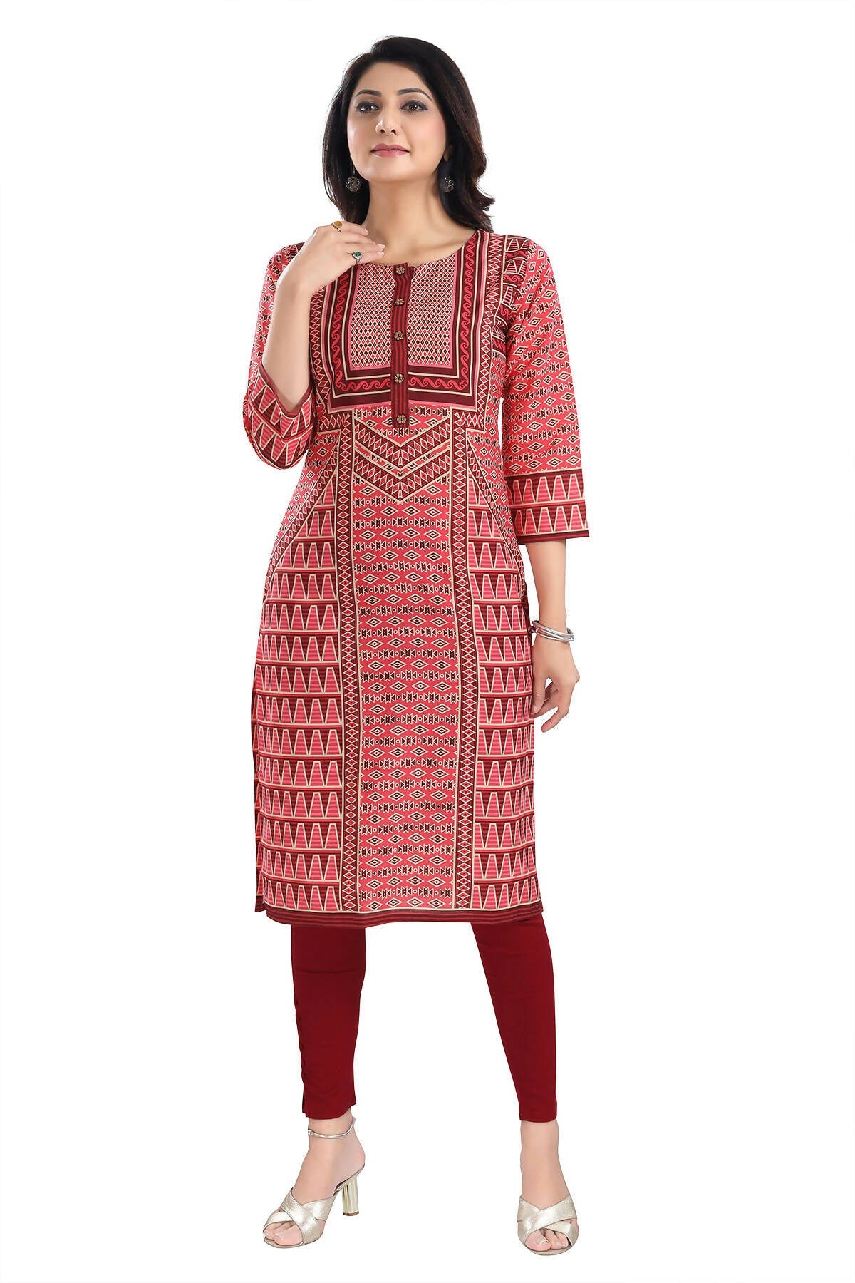 Snehal Creations Tomato Designer Print Cotton Slub Long Kurti Tunic | Grocsy