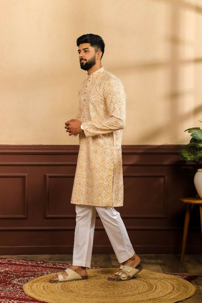 Mustard Art Silk Digital Printed, Embroidery Work Kurta Set - Mahotsav | Grocsy