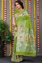 Jyoti Fashion Women's Green Banarasi Silk Zari Woven Saree with Blouse | Grocsy