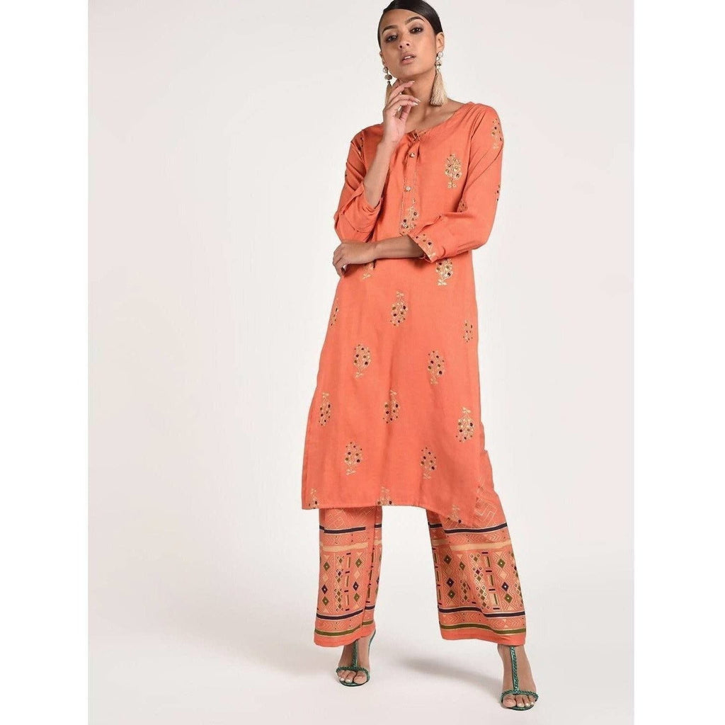 Cheera Women's Beautiful Gold Print And Highlights With Sequence Straight Kurta (CH078K) | Grocsy