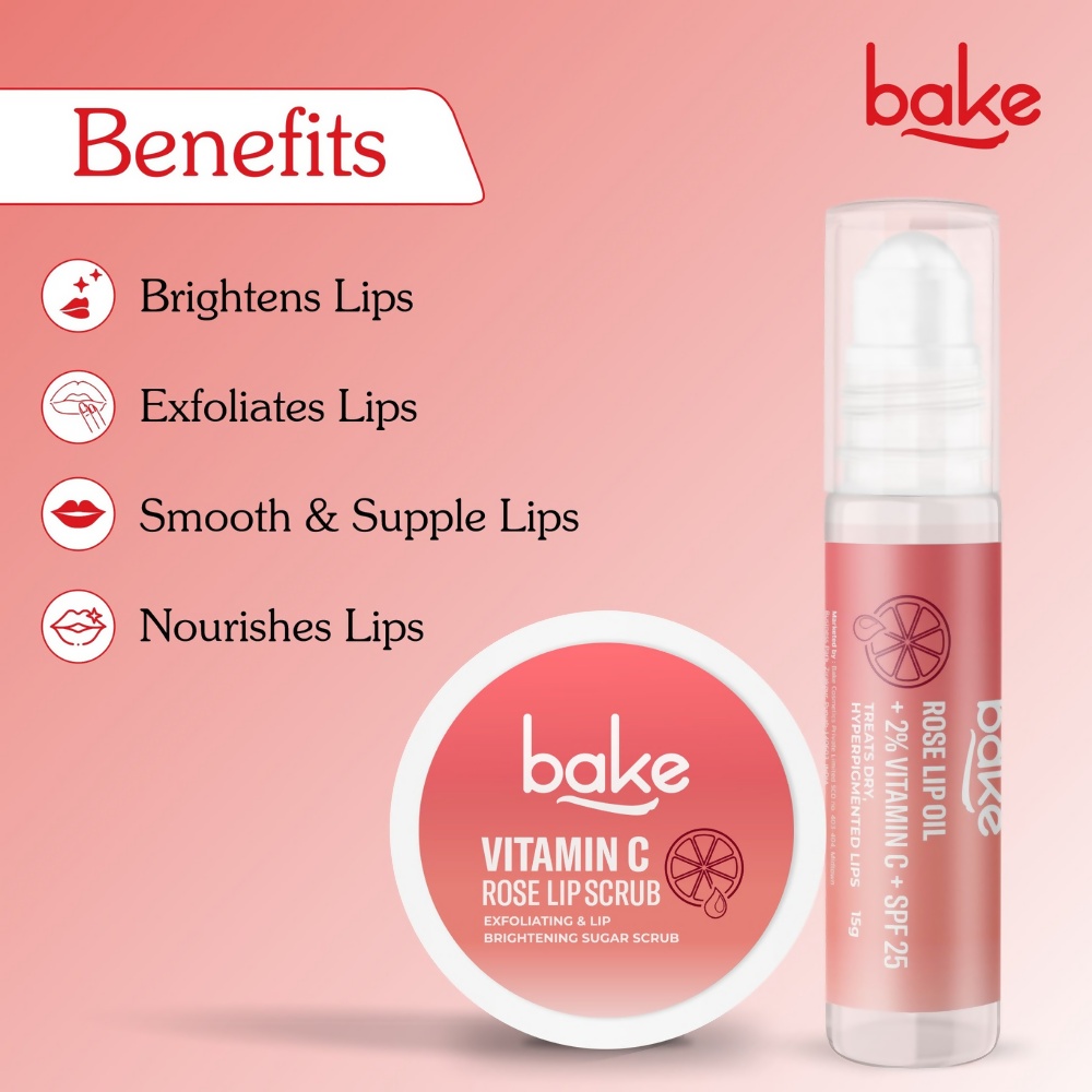 Bake Vitamin C Rose Lip Kit With Lip Balm SPF 25 & Lip Scrub For Dark & Pigmented Lips | Grocsy