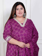 Miravan Plus Size Women'S Embroidered Bandhani Ethnic Anarkali Kurta And Dupatta | Grocsy