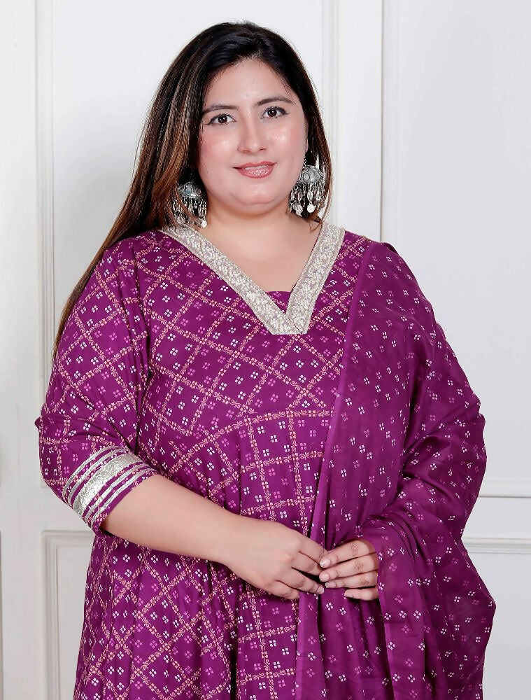 Miravan Plus Size Women'S Embroidered Bandhani Ethnic Anarkali Kurta And Dupatta | Grocsy