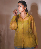 Timaraa Olive Glow Organza Hand-Embellished Shirt | Grocsy