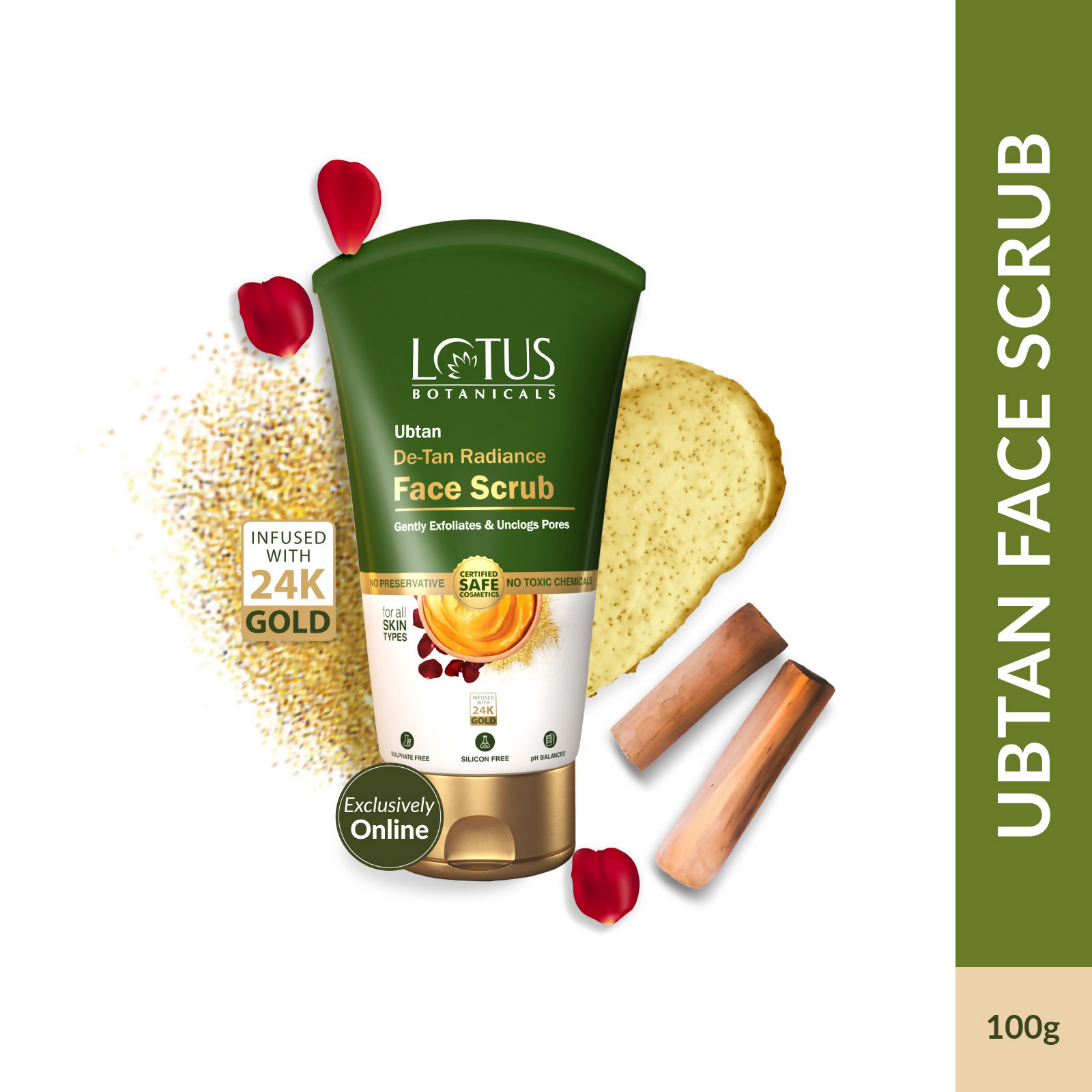 Lotus Botanicals Ubtan De-Tan Radiance Face ScrubInfused with 24K Gold For Gentle Exfoliation | Grocsy