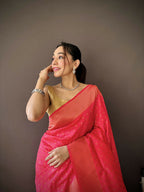 Joban Fashion Hot Pink Jacquard Butti Soft Lichi Silk Paithani Saree | Grocsy