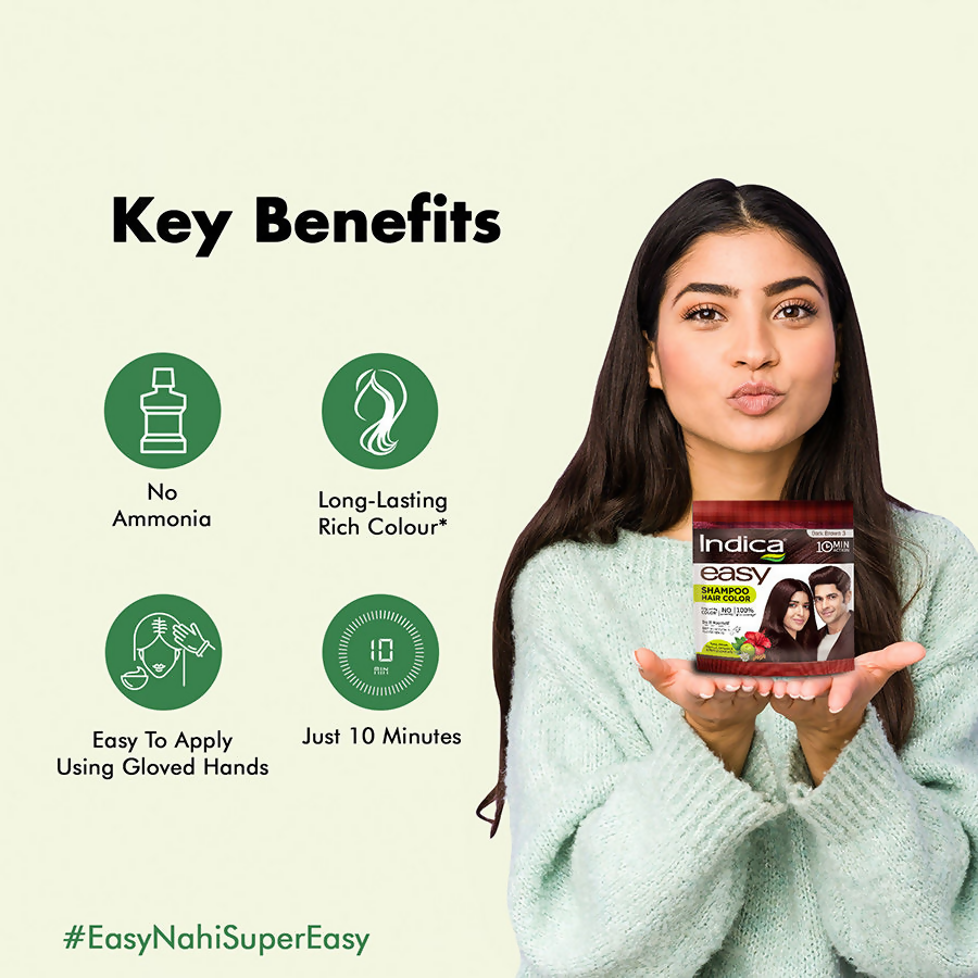 Indica Easy Hair Color Shampoo Dark Brown 3 | Grocsy