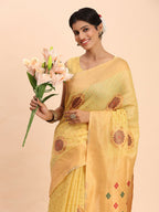 Shree Shyam Fashion Linen Cotton Yellow Saree | Grocsy