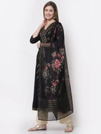 Myshka Black Color Rayon Embroidered 3/4 Sleeve Kurta With Dupatta Set | Grocsy