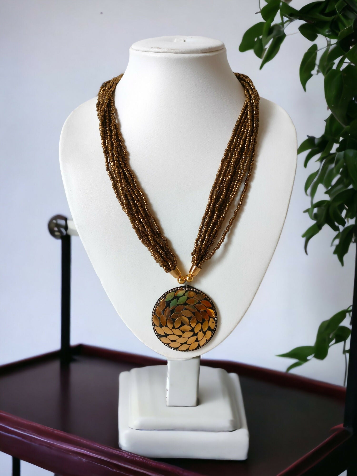 Inhanns Everyday Statement Beaded Pendant Necklace - Golden | Grocsy