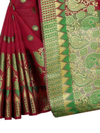 Vamika Banarasi Jaquard Red Weaving Saree With Green Blouse | Grocsy