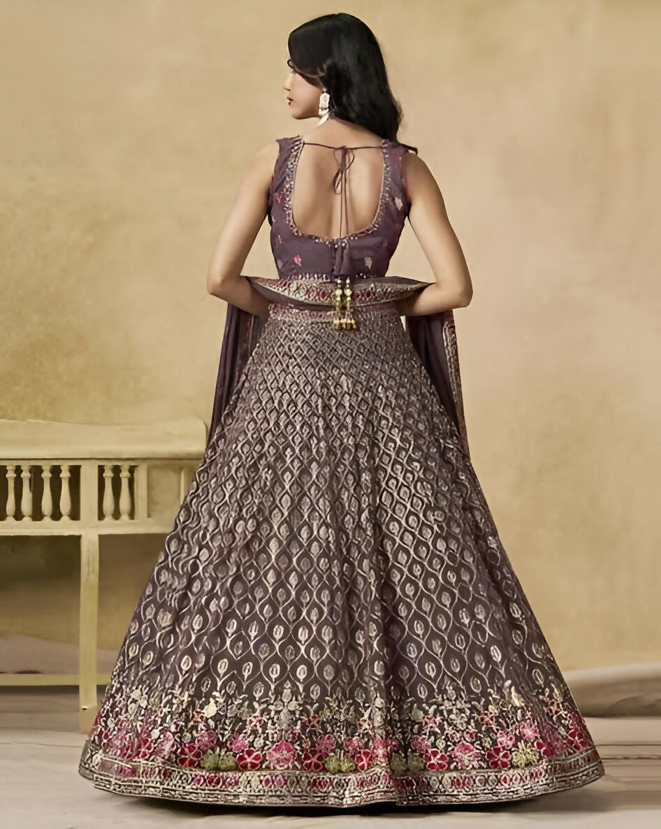 Women’s Semi-Stitched Dusty Mauve Georgette Zari Sequence Thread Embroidery Work Lehenga Choli With Georgette Dupatta-Jihu Culture | Grocsy
